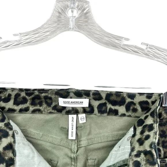 Good American Womens Jeans Leopard‎ Animal Print Good Waist Crop Sage Sz 8/29